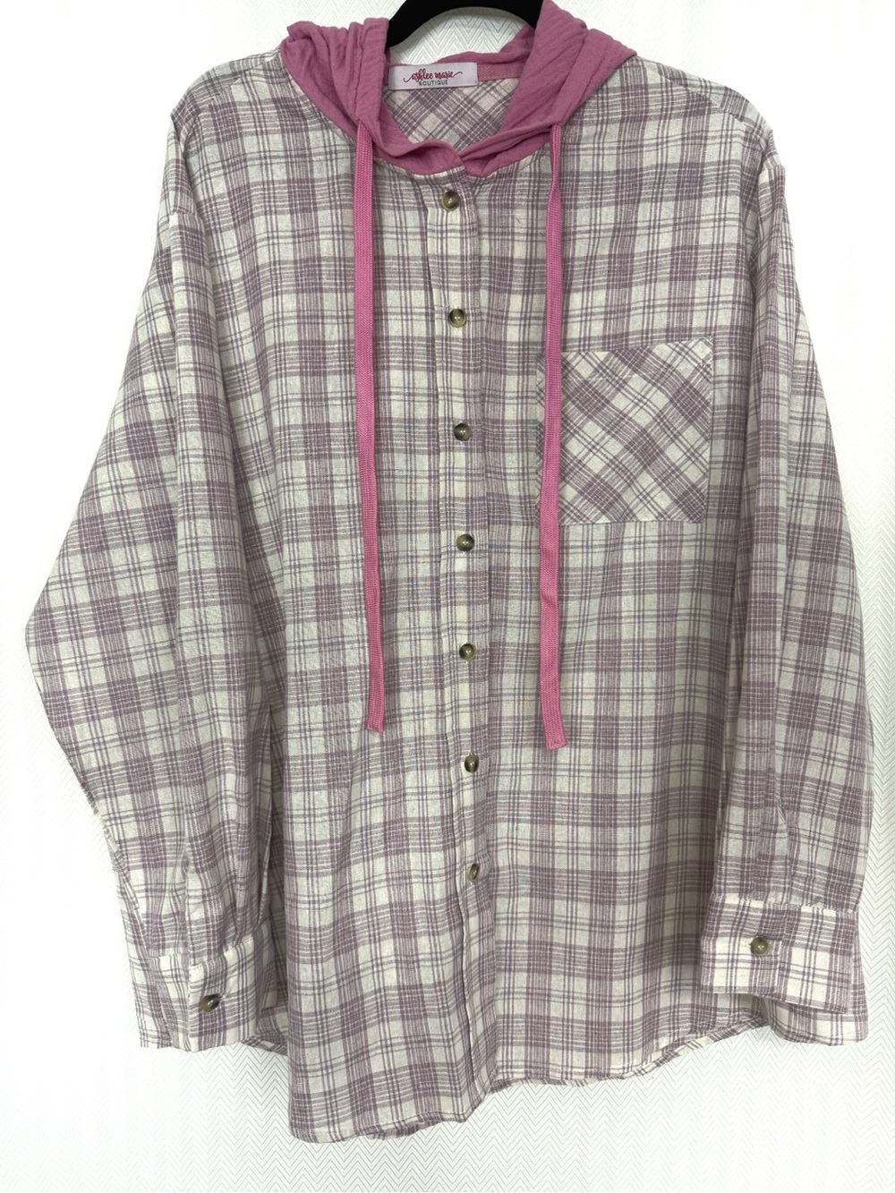 Ashlee Marie Boutique Pink Plaid Hooded Button-Up Tunic Size 1X